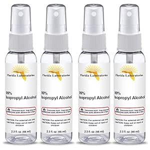 Isopropyl Alcohol 99% Travel Size Spray Bottles - 4 pack (Portable 2.3oz Size) - Manufactured in the USA