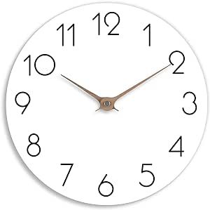 cicininc Wall Clock - White Modern Wall Clocks Battery Operated, 10 Inch Small Silent Non-Ticking, Simple Wooden Clock Decorative for Bathroom, Living Room, Office, Bedroom, Home, School