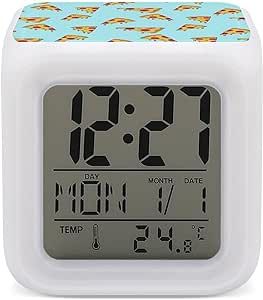 Pizza Slice Color Changing LED Digital Alarm Clock Bedside Clock for Home Office
