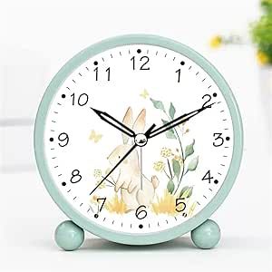 TEMKIN Alarm Clock Bedroom Round Alarm Clock, Non Ticking with Night Light Snooze Function Alarm Clock Battery Operated Clock for Bedroom Living Room for Kids Table Clock Bedside Clock Clock (Color :
