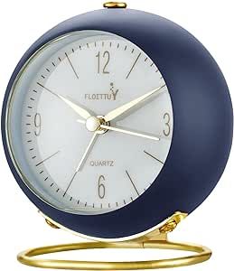 FLOITTUY Silent Table Analog Alarm Clock No Ticking, Lighted on Demand and Battery Operated, Beep Sounds, Small Desk Clock(Navy Blue)