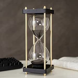 60 Minutes Hourglass Timer, Large Sand Timer for Gift, 1 Hour Glass Sand Clock for Wedding, Home, Desk, Office (Black-Gold 60mins)