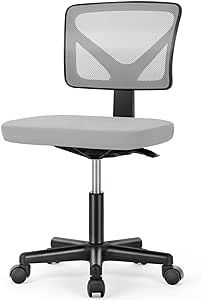 Sweetcrispy Armless Desk Chair - Small Home Office Chair with Wheels, Mesh Low Back Task Chair with Lumbar Support and Wheels, Adjustable Height 360° Rolling Swivel Computer Chair Without Arm