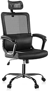 High Back Ergonomic Office Chair, Tilting Swivel Desk Chair Mesh Computer Chair with Adjustable Headrest, Padded Armrests and Lumbar Support