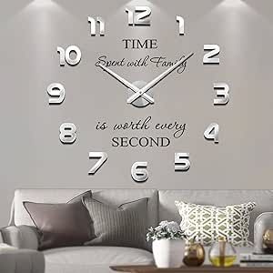 VANGOLD Frameless DIY Wall Clock 3D Mirror Wall Clock Large Mute Wall Stickers for Living Room Bedroom Home Decorations
