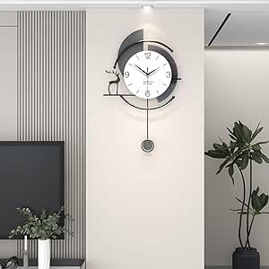 FLEBLE Decorative Wall Clocks for Living Room Decor Silent Modern Large Wall Clock with Pendulum for Kithen Bedroom Grey Wood Wall Watch Clock Battery Operated House Warming Gift for New Home 16*24 in