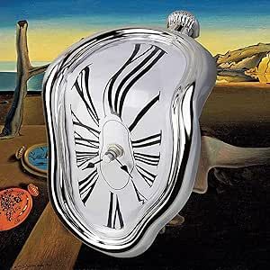 FAREVER Melting Clock, Salvador Dali Watch Melted Clock for Decorative Home Office Shelf Desk Table Funny Creative Gift, Rome Silver