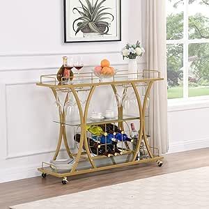 PAUKIN Bar carts, bar Service carts, Home Service carts with Lockable Wheels and Wine Racks for Home, Living Room, Kitchen, bar and Party Events. (W107143588)