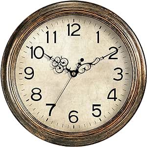 KECYET 12 Inch Silent Wall Clocks Battery Operated Retro Wall Clock Antique Clock Vintage Decorative for Kitchen Living Room School Bedroom(Gold)