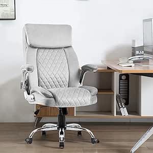 HOMYEDAMIC Velvet Ergonomic Office Chair, Adjustable Arms Wide Managerial Executive Home Desk Computer Chair Big and Tall with High Back Lumbar Support Wheels Comfortable(7013-Grey)