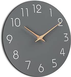 Mosewa Wall Clock 12 Inch Silent Non-Ticking Wall Clocks Battery Operated - Modern Simple Wooden Clock Decorative for Kitchen,Home,Bedrooms,Bathroom,Office,Living Room(Grey)