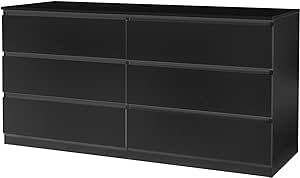 Karl home 6-Drawer Double Dresser Wood Chest with Drawers Black Storage Chest Organizer with Cut-Out Handles, Modern Storage Cabinet for Bedroom, Living Room, Hallway, Nursery
