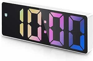 AMIR Digital Alarm Clock, Newest Rainbow LED Clock for Bedroom, Modern Small Clock with Temperature Display, Adjustable Brightness, Voice Control, 12/24H Display Desktop Clock for Home, Office