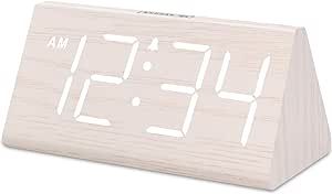 DreamSky Wooden Digital Alarm Clocks for Bedrooms - Electric Desk Clock with Large Numbers, USB Port, Battery Backup Alarm, Adjustable Volume, Dimmer, Snooze, DST, 12/24H, Living Room Wood Decor