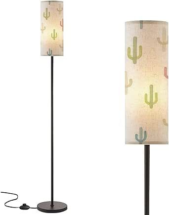 RZNTJHUINA Boho Tropical Standing Lamps Multicolored Cactus White Minimalist Botanical Floor Lamp Metal Pole Lamp with Linen Lampshade for Bedroom Living Room Office Nursery Reading Foot Switch