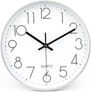 jomparis 10 Inch Silver Wall Clock Battery Operated Silent & Non-Ticking Wall Clock for Home Office Bathroom