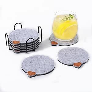Coasters for Drinks Absorbent,8 Pcs Felt Coaster with Holder,Coasters for Coffee Table - House Warming Gifts Christmas for Home Decor