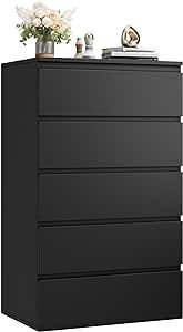 FOTOSOK Black Dresser, 5 Drawer Dresser Tall Black Dresser with Large Storage Space, Modern Storage Chest of Drawers, 23.6L x 15.7W x 39.4H Inch Storage Organizer Cabinet for Home, Black