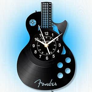 KingLive Music Wall Clock, Guitar Vinyl Wall Clock12”(30cm) 7 Kinds of LED Color Art Night Light Home Decor Music Instrument Wall Clock,Gift for Men