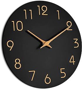 Mosewa Wall Clock 16 Inch Black Wall Clocks Battery Operated Silent Non-Ticking - Simple Minimalist Rose Gold Numbers Clock Decorative for Bedroom,Living Room, Kitchen,Home,Office(16" Black)