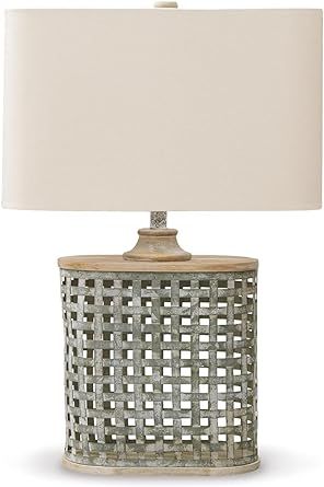 MOREIH 29 Round Galvanized Metal Single Table Lamp Perfect for Nightstand, Bedroom, Living Room, Dining Room, Home Office, Entryway Table, Side Table Or Desktop Task Lighting