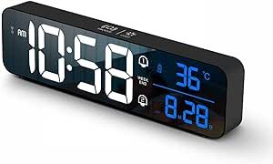 Abovsare Digital Clock Large Display, LED Alarm Clock for Living Room Decor, Rechargeable, Sound-Activated, Snooze, Date &Temp Display Digital Desk Clock for Bedroom Kitchen Office, Black