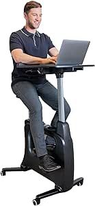 FLEXISPOT Exercise Bike Standing Desk Bike with Desktop Height Adjustable Stationary Bike Home Office Workstation