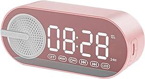 Pink Bluetooth Speaker with Dual Alarm Clock Subwoofer Bluetooth Speakers Portable Wireless HiFi Audio Smart Digital Desk Clock FM Radio USB Charging for Home Bedroom Office Gift for Women Girls