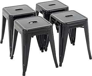 Brage Living 18 Inch Industrial Metal Stools Set of 4, Stackable Classroom Stools, Backless Metal Dining Chairs for Indoor Outdoor, Kitchen Short Stools (Black)