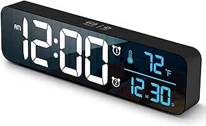 Digital Clock, Clock for Bedroom, Digital Wall Clock, Clocks for Living Room Decor, Desk Clock, Table Clock, Digital Clock Large Display, Smart Alarm Clock for Office Blue (Wired Black+Blue Digit)