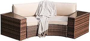 SUNSITT Outdoor Patio Furniture 4-Piece Half-Moon Curved Sofa Set PE Rattan Wicker sectional Set with 2 Side Tables