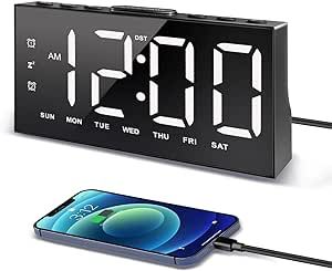 JALL Digital Alarm Clock with Large Display Big Bold Numbers, 0-100% Dimmer, 2 USB Charging Ports, Snooze, DST, Loud Small Table Desk Clock for Bedroom, Living Room, Office, Clock for Heavy Sleepers