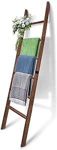 6-Tier Wall Leaning Blanket Ladder - 5.54Ft (66.47'') Quilts Blanket Towel Rack for Home Decor, Not for Climbing, Farmhouse Style Ladder Shelf for Living Room, Bedroom, Bathroom (Carbon Brown)