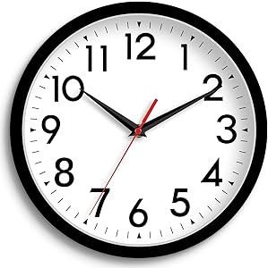 DAXSMY Wall Clock, Analog Clock Small, 10 Inch Silent Non-Ticking Wall Clocks Battery Operated Decorative for Kitchen, Office, Outdoor, Bedroom, Bathroom, Living Room, School, Classroom(Black)
