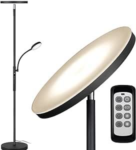 Dimunt Floor Lamp LED Floor Lamps for Living Room Bright Lighting, 27W/2000LM Main Light and 7W/350LM Side Reading Lamp, Adjustable 3 Colors Tall Lamp with Remote & Touch Control