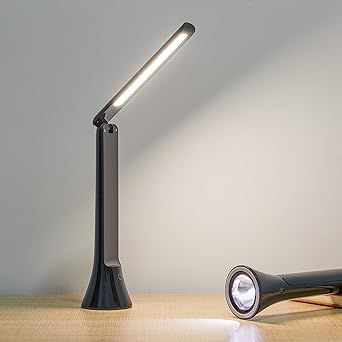 Rechargeable Desk Lamp, Foldable Portable Battery Operated Desk Lamp for Home Office, 2500mAh Cordless LED Desk Lamp with Flashlight Function, Eye Protection Study Lamp (Black)