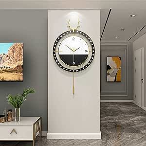 GaRcan Luxury Wall Clocks, Nordic Metal & Wood Clock, Battery Operated Non-Ticking, Pendulum Wall Clocks for Home House Kitchen Bedroom