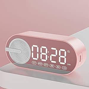 Portable Digital Alarm Clock with Bluetooth Speaker,Desk Clock for Bedroom/Office,Small Table Clock with USB Charging Bluetooth V5.0 Also & AUX Cable. (Pink)