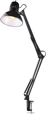 DIRKES 32" Swing-Arm Clamp-On Lamp, Black Finish, Home Office Accessories, Desk Lamps for Home Office, Home Decor, Desk Lamp, Nightstand, Room Decor
