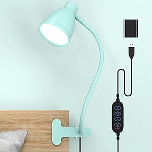 BOHON Desk Lamp with Clamp, 10W 38 LED Clip on Light, 3 Color 10 Brightness Auto Off Timer, Flexible Gooseneck Clip Lamp, Desk Lights for Office Home Bed Bedside Reading, Adapter Include, Teal