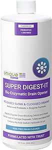 Unique Super Digest-It Bio-Enzymatic Drain Opener, Powerful Clog Remover for Toilet, Sink, Shower, Bathtub, Metal Pipes, for Household Use, 32 fl. Ounce