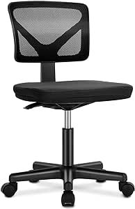 Desk Chair - Armless Mesh Office Chair, Ergonomic Computer Desk Chair, No Armrest Small Mid Back Executive Task Chair with Lumbar Support and Swivel Rolling for Small Spaces, Black
