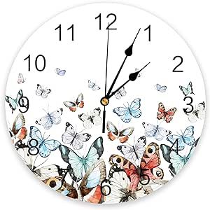 Silent Non-Ticking Wall Clock Decorative for Kitchen, Bedroom, Bathroom, Office, Living Room, Laundry Room, Home Battery Operated - 10 Inch Colored Butterfly Animal Wall Clock