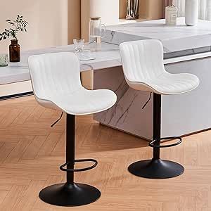 YOUNUOKE Counter Height Bar Stools for Kitchen Island 24 inch Metal White Barstools Set of 2 Adjustable Swivel Counter Stool with Back