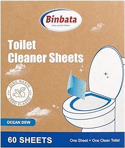 Eco Friendly Toilet Cleaners - Binbata 60 Strips Quick Foaming Toilet Cleaning Sheets, Efficiently Remove Stains with Ocean Dew Scent, Safe Neutral Pre-Measured Disposable Cleaning Strips, Plastic Free Biodegradable