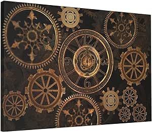 OUSIKA Gears Clock Bronze Century Canvas Wall Art Modern Prints Artwork Posters Wall Painting Home Decor For Living Room Bedroom Kitchen 16x24inch