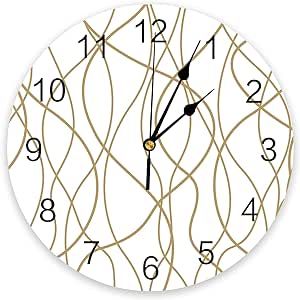 Silent Non-Ticking Wall Clock Decorative for Kitchen, Bedroom, Bathroom, Office, Living Room, Laundry Room, Home Battery Operated - 14 Inch Brown Irregular Lines Modern Art Wall Clock