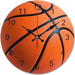 TsyTma LynaRei Decorative Wooden Wall Clock Basketball Farmhouse Round Non-Ticking Funny Sport Clock for Home Kitchen Living Room Bedroom 10x10 inch