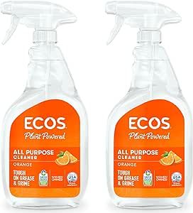 ECOS All Purpose Cleaner - Clean Messes with No Harsh Chemicals - Plant-Based Everyday Multi-Surface Cleanser Spray Bottle - For Counters, Glass, Tile, and More - Orange, 22 Fl Oz (Pack of 2)