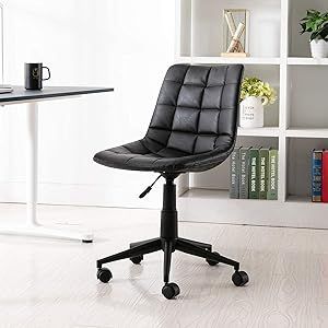 DM Furniture Kids Desk Chair Computer Office Chair Small Swivel Height Adjustable Chair with Wheels Armless Faux Leather Sewing Chair for Bedroom Home Office School Study, Matte Black